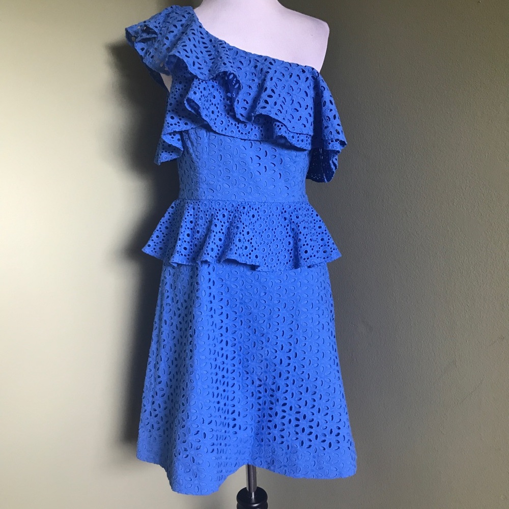 Lilly Pulitzer One shoulder Josey eyelet costal blue dress Sz 6